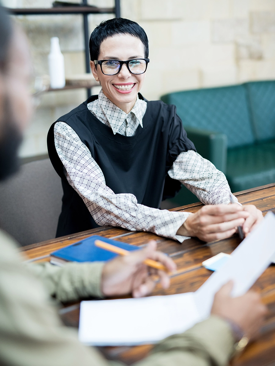 Professional woman in job interview setting